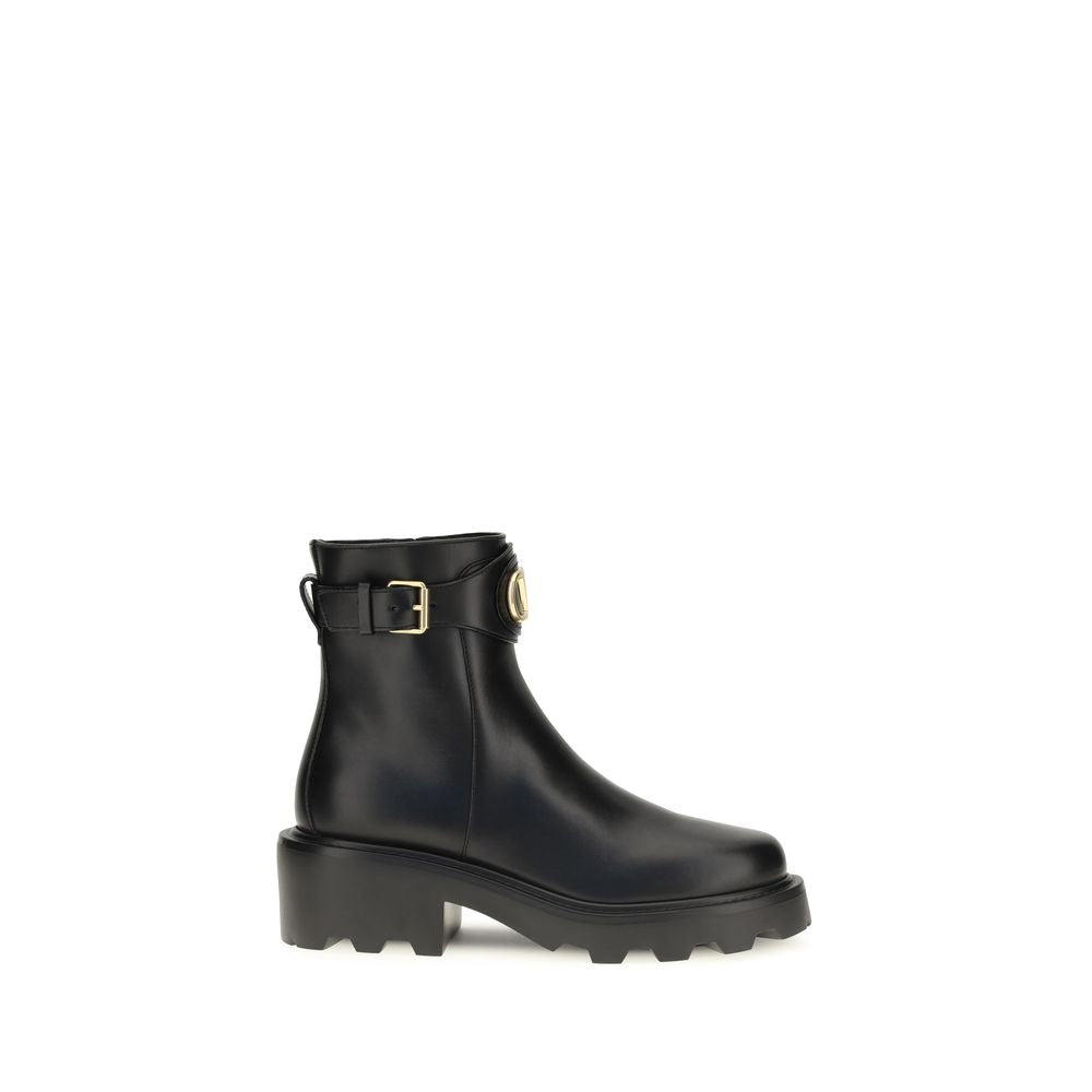 Valentino Garavani Black Leather VLogo Signature 55mm Ankle Boots