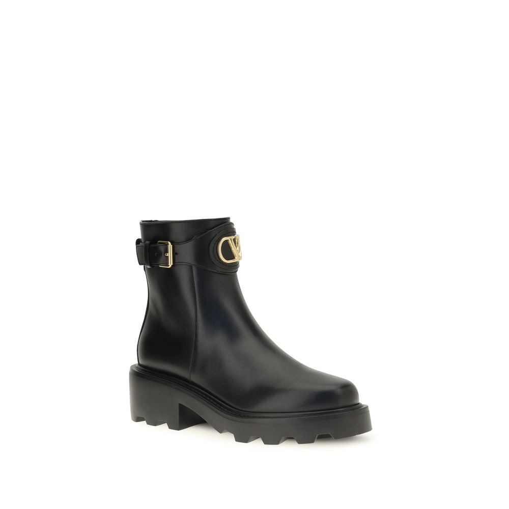 Valentino Garavani Black Leather VLogo Signature 55mm Ankle Boots