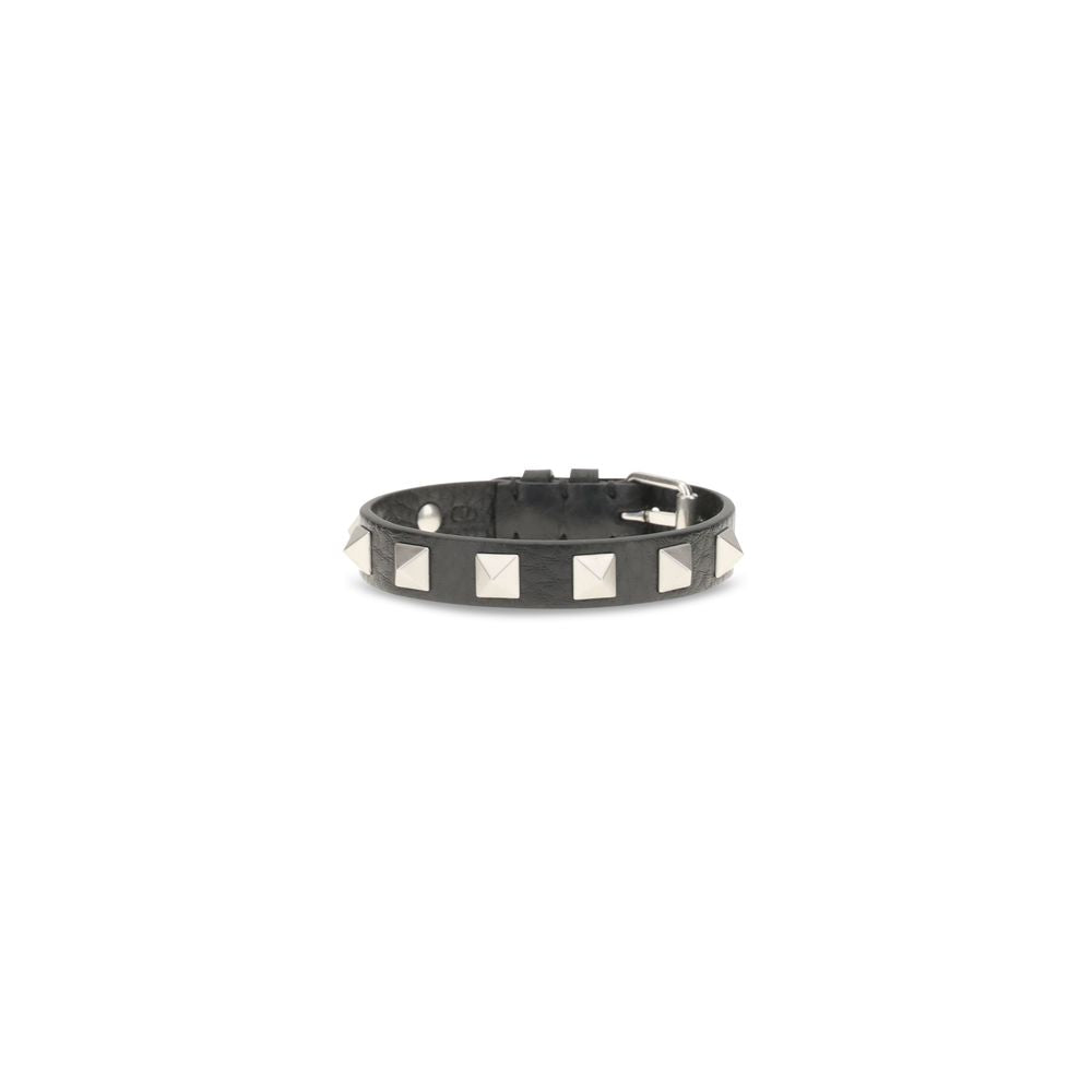 Valentino Garavani Black Calf Leather Rockstud Bracelet