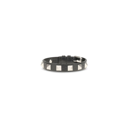 Valentino Garavani Black Calf Leather Rockstud Bracelet