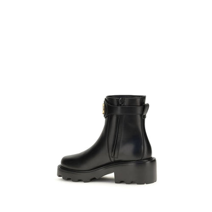 Valentino Garavani Black Leather VLogo Signature 55mm Ankle Boots
