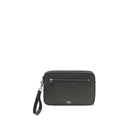 Valentino Garavani Black Calf Leather VLogo Signature Pouch Wallet
