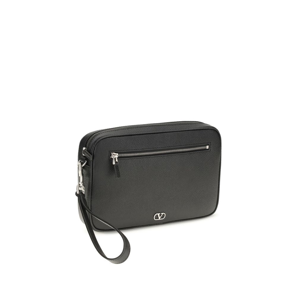 Valentino Garavani Black Calf Leather VLogo Signature Pouch Wallet