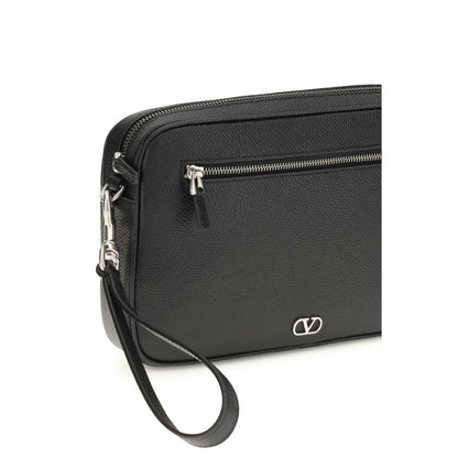 Valentino Garavani Black Calf Leather VLogo Signature Pouch Wallet