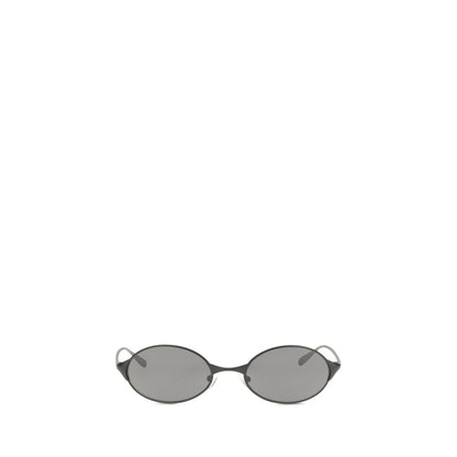 Alexander McQueen Women’s Sunglasses – Gray Metal Oval Frame, Brown Lenses