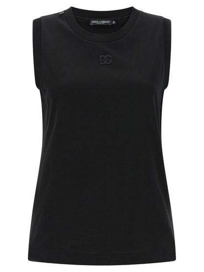 Dolce & Gabbana Black Cotton Sleeveless T-Shirt