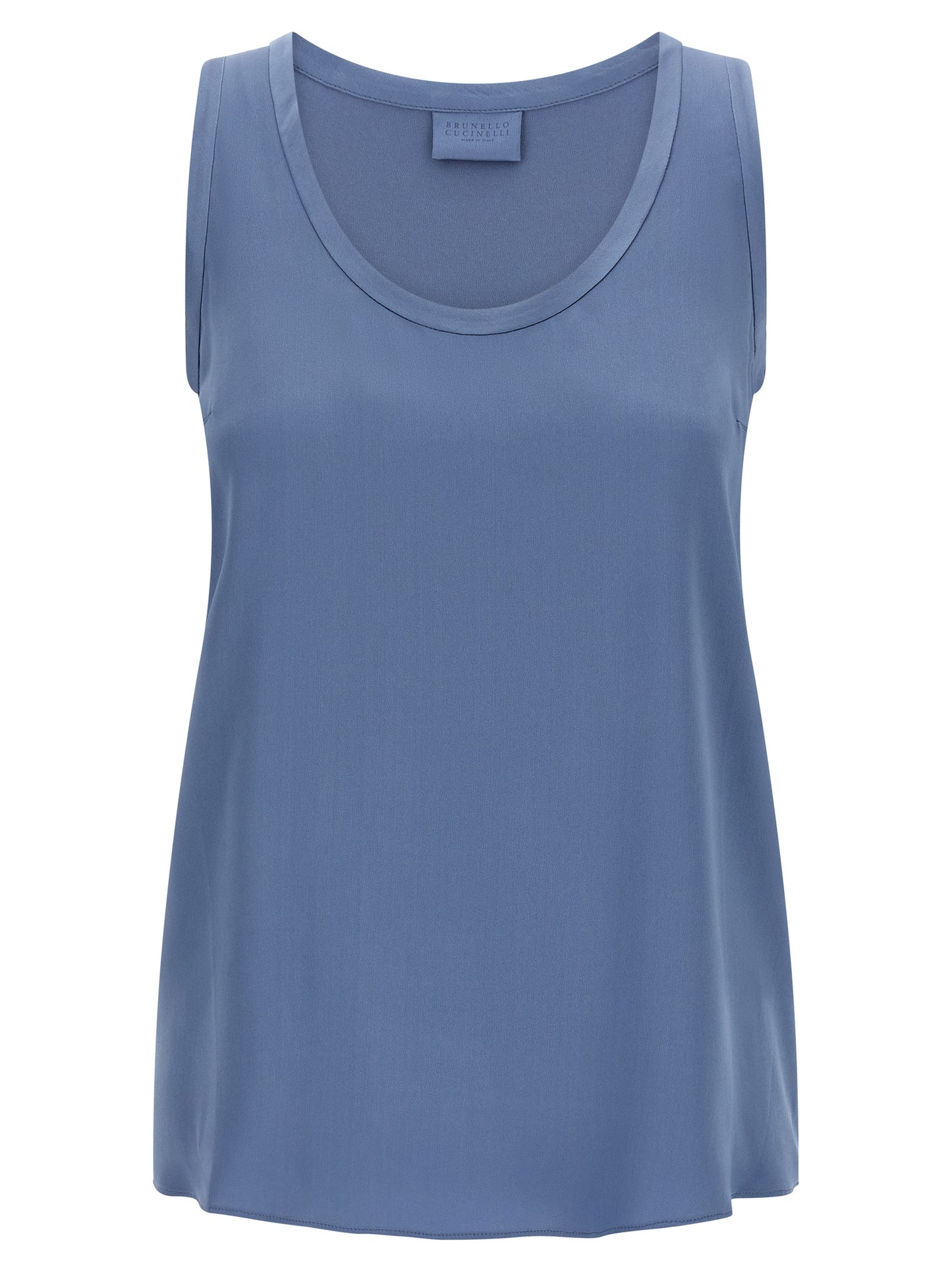 Brunello Cucinelli Blue Silk Sleeveless T-Shirt