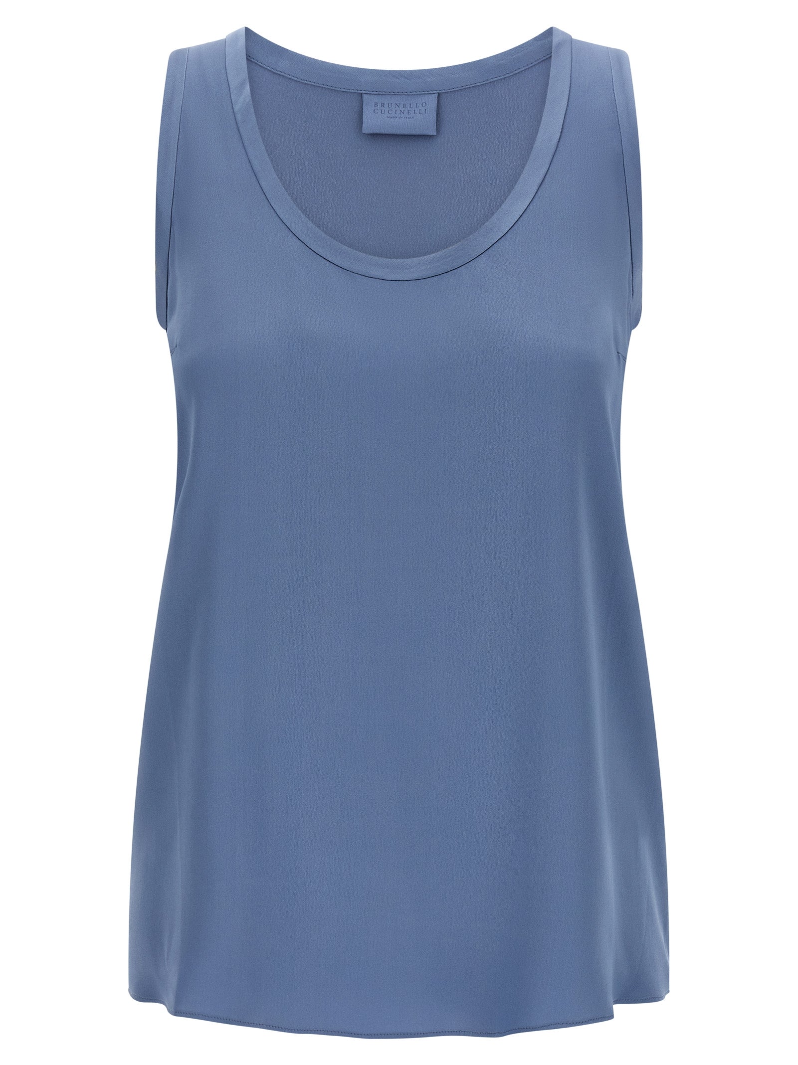 Brunello Cucinelli Blue Silk Sleeveless T-Shirt