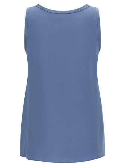 Brunello Cucinelli Blue Silk Sleeveless T-Shirt