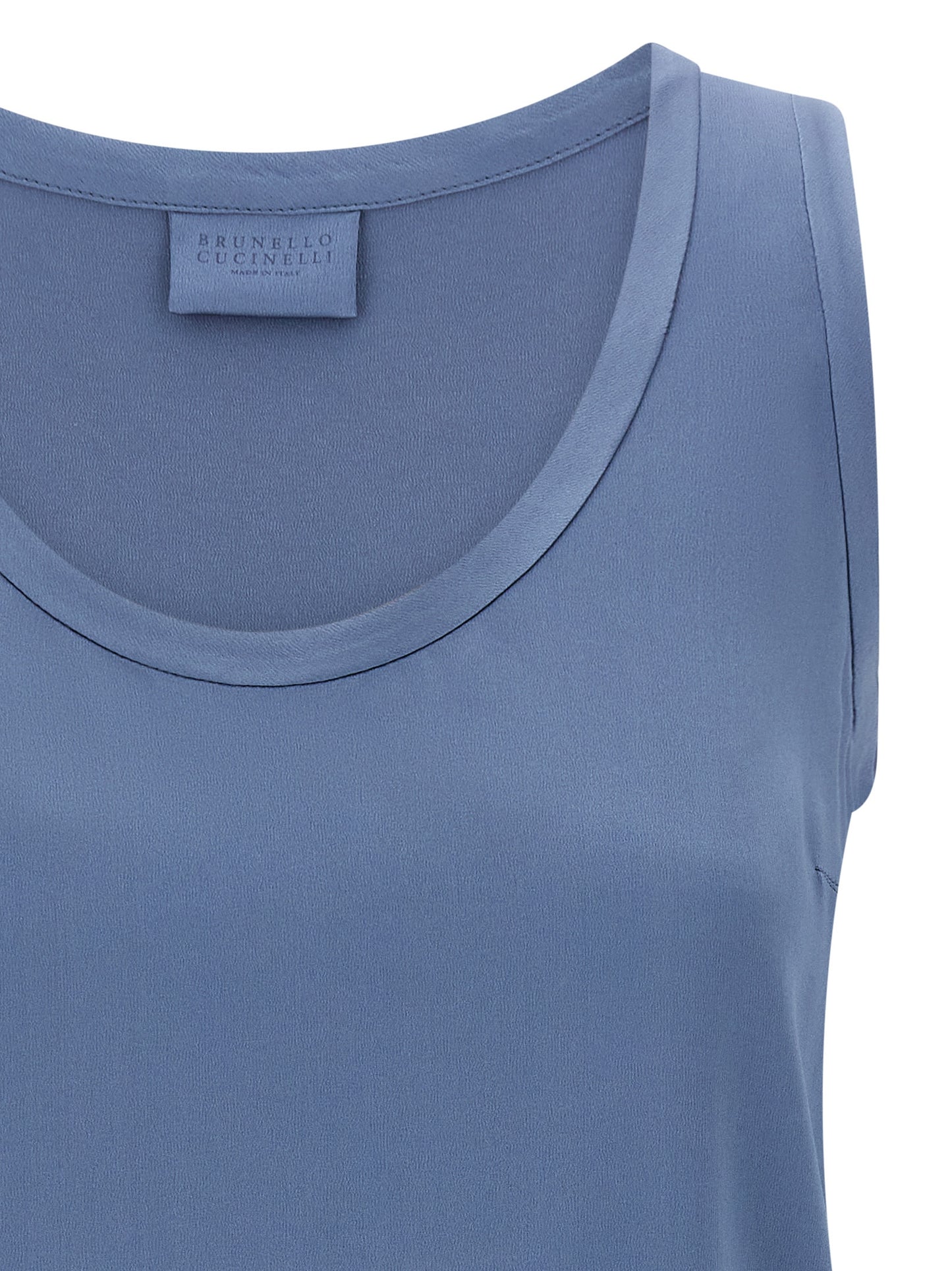 Brunello Cucinelli Blue Silk Sleeveless T-Shirt