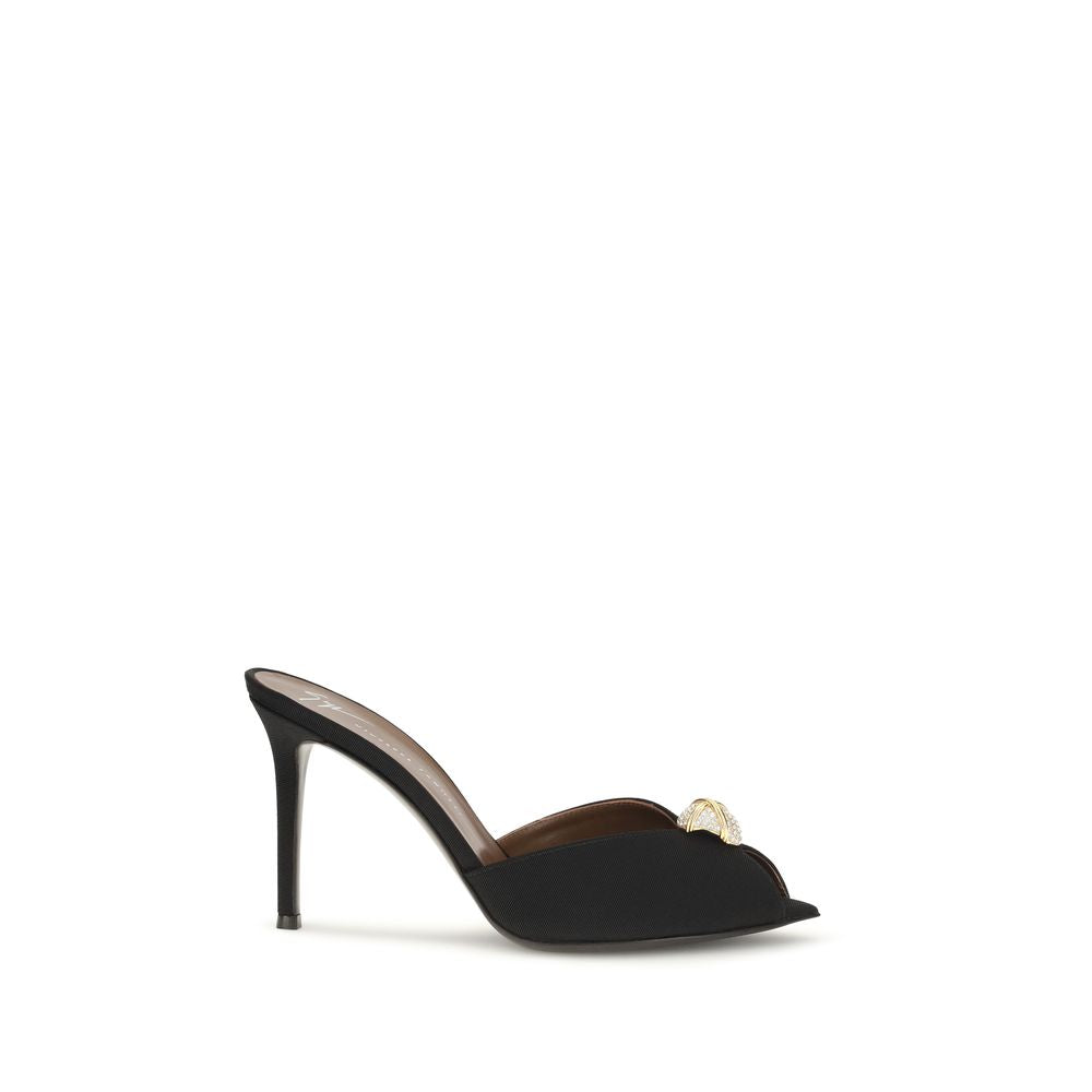 Giuseppe Zanotti Black Calf Leather Bos Taurus Intrigo Cocktail Mules Sandals