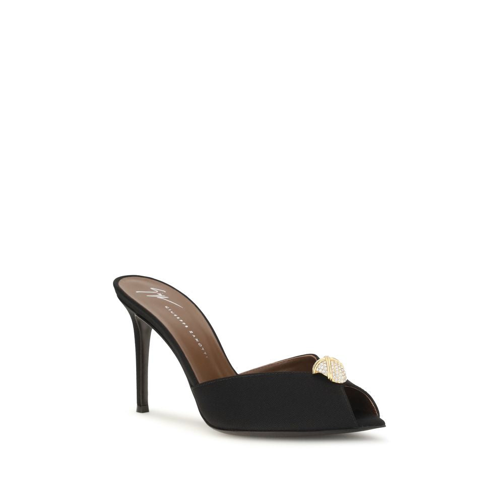 Giuseppe Zanotti Black Calf Leather Bos Taurus Intrigo Cocktail Mules Sandals
