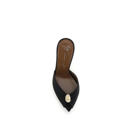 Giuseppe Zanotti Black Calf Leather Bos Taurus Intrigo Cocktail Mules Sandals