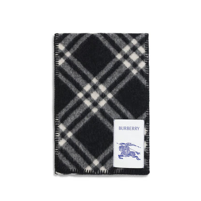 Burberry Black Wool Check Scarf