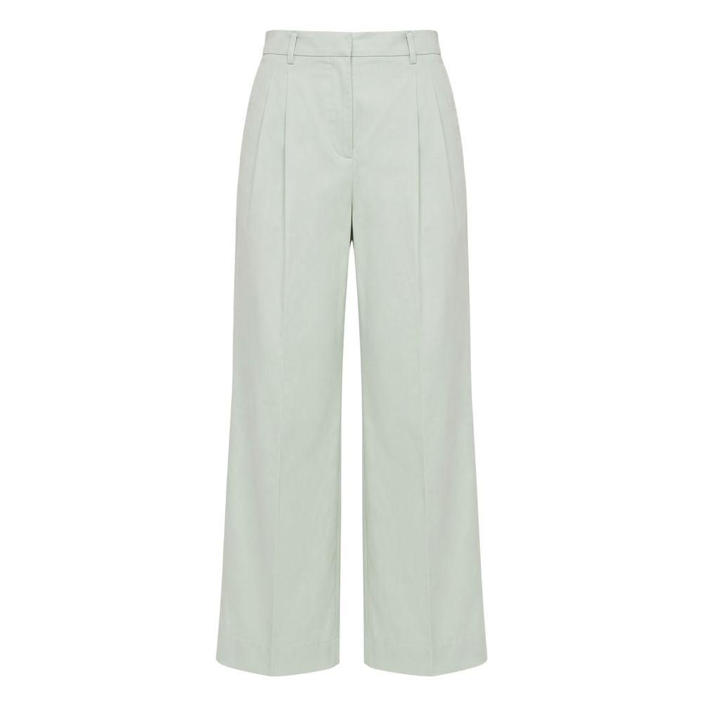 Malo Green Cotton Wide-Leg Women Pants