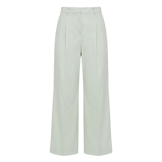 Malo Green Cotton Wide-Leg Women Pants