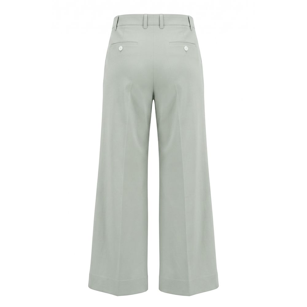 Malo Green Cotton Wide-Leg Women Pants