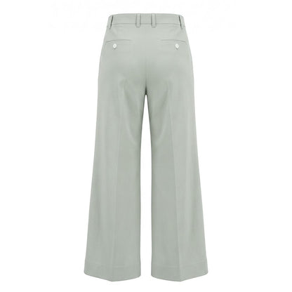 Malo Green Cotton Wide-Leg Women Pants