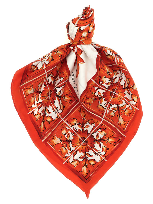 Dolce & Gabbana Orange Silk Scarf - Majolica Print