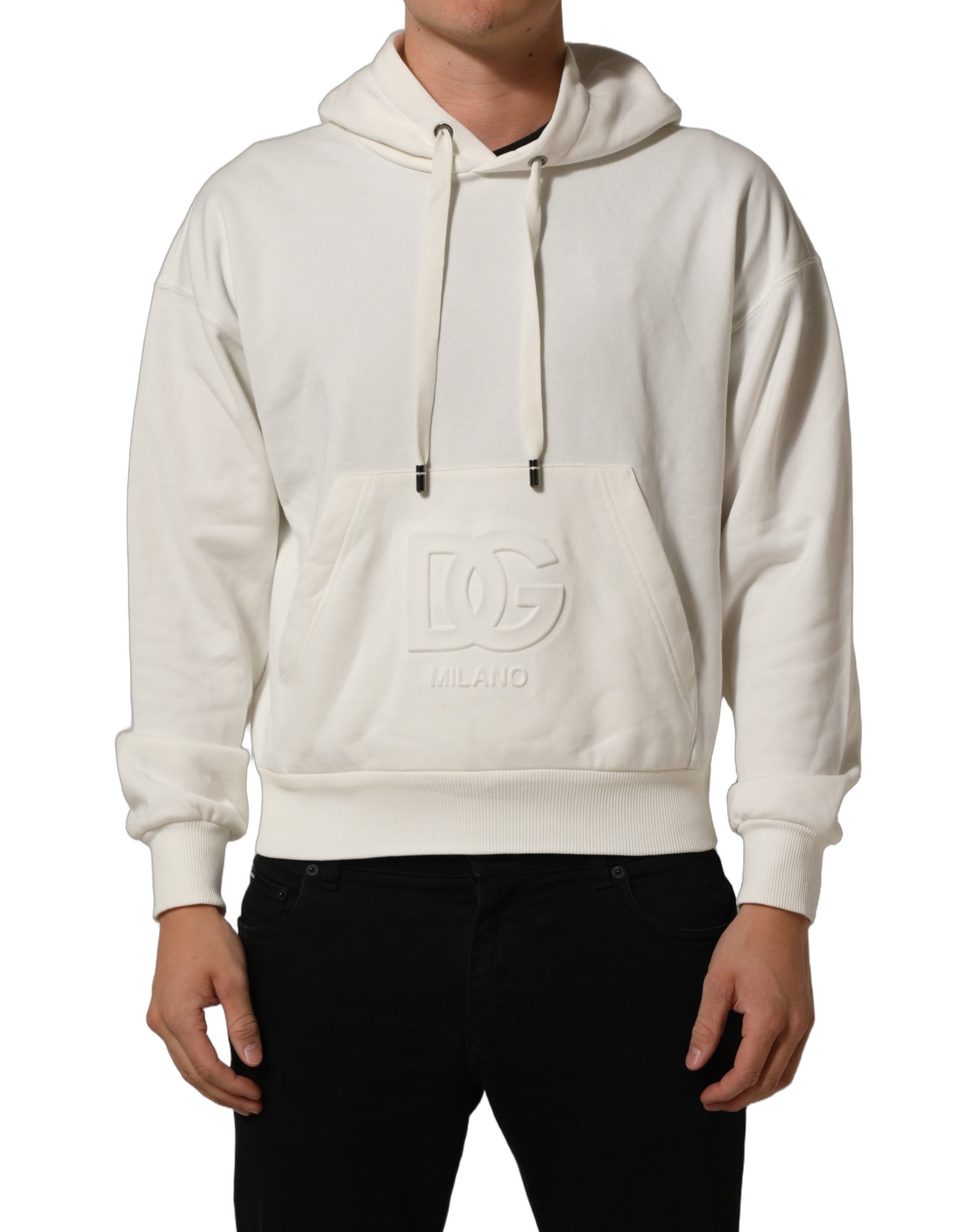 Dolce & Gabbana White Logo Hooded PulloverSweatshirt Sweater