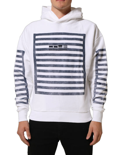 Dolce & Gabbana White Blue Stripe Hooded Sweatshirt Sweater