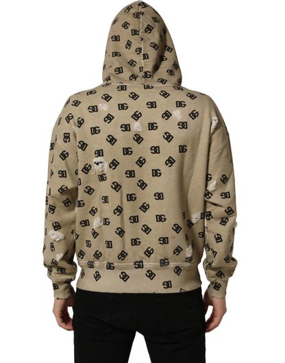 Dolce & Gabbana Brown Cotton Logo Hooded Sweatshirt Sweater