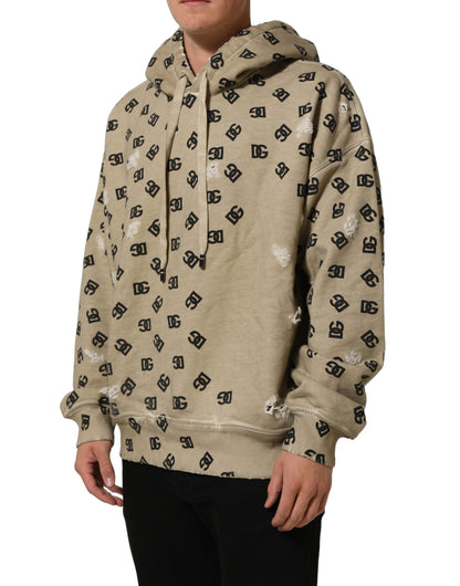 Dolce & Gabbana Brown Cotton Logo Hooded Sweatshirt Sweater
