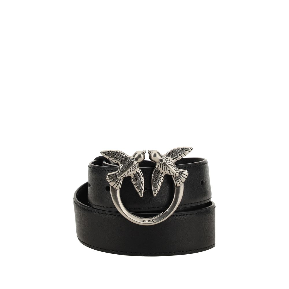PINKO Black Calf Leather Love Berry Belt