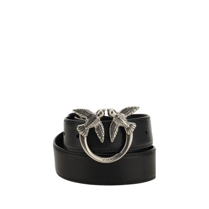 PINKO Black Calf Leather Love Berry Belt