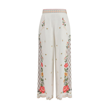 FARM RIO Multicolor Floral Embroidered Wide-Leg Linen Casual Pants S