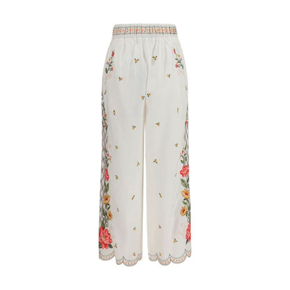 FARM RIO Multicolor Floral Embroidered Wide-Leg Linen Casual Pants S