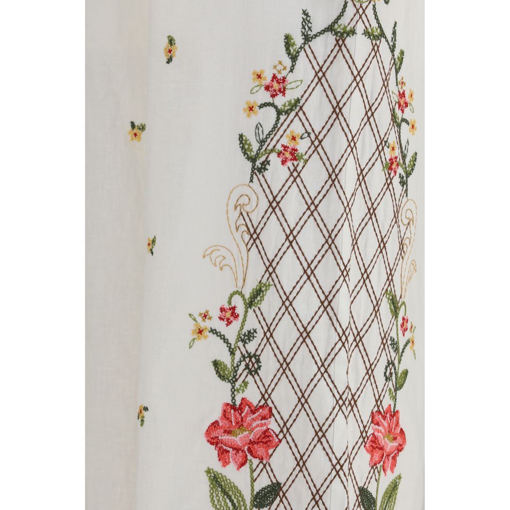 FARM RIO Multicolor Floral Embroidered Wide-Leg Linen Casual Pants S
