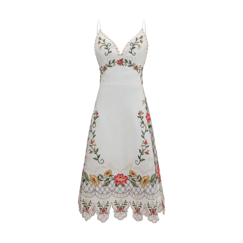 FARM RIO Multicolor Linen Midi Dress with Asymmetrical Hem