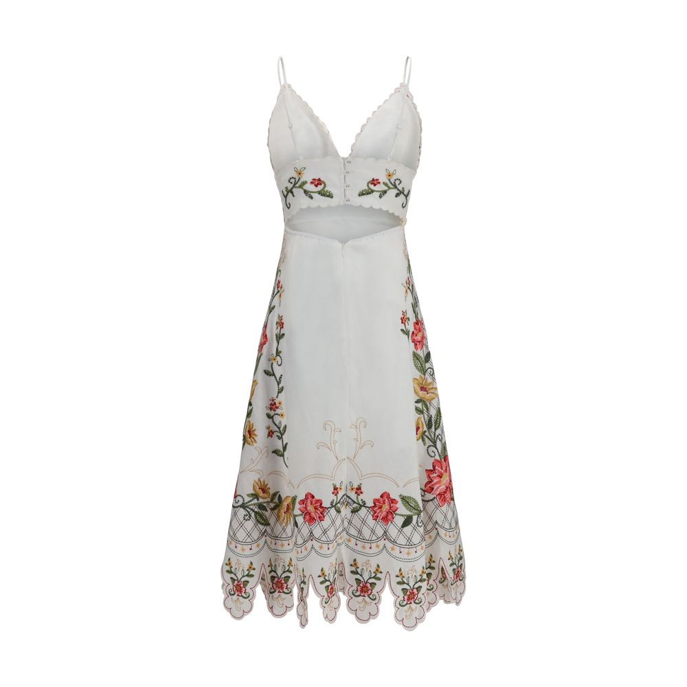 FARM RIO Multicolor Linen Midi Dress with Asymmetrical Hem