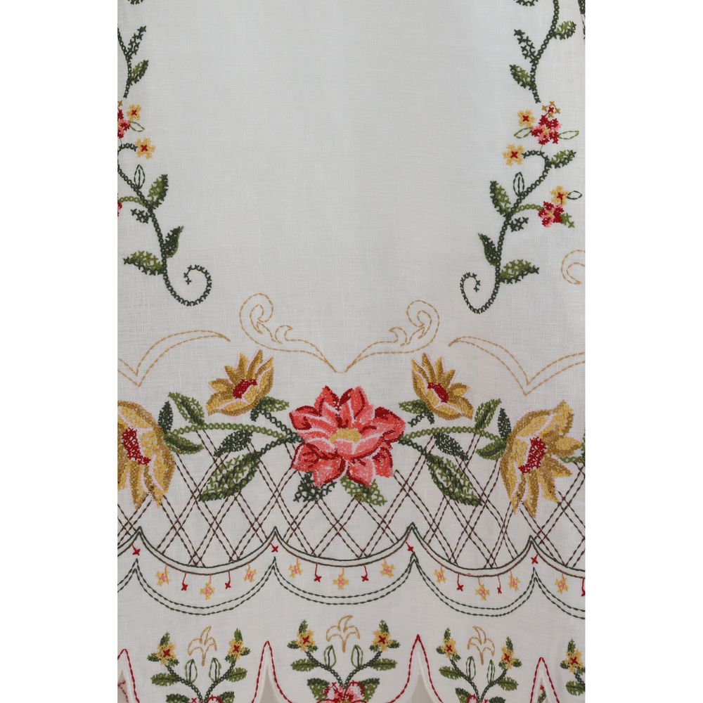 FARM RIO Multicolor Linen Midi Dress with Asymmetrical Hem