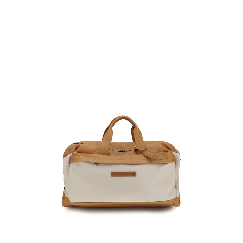 Brunello Cucinelli Beige Calf Leather Bos Taurus Active Travel Bag