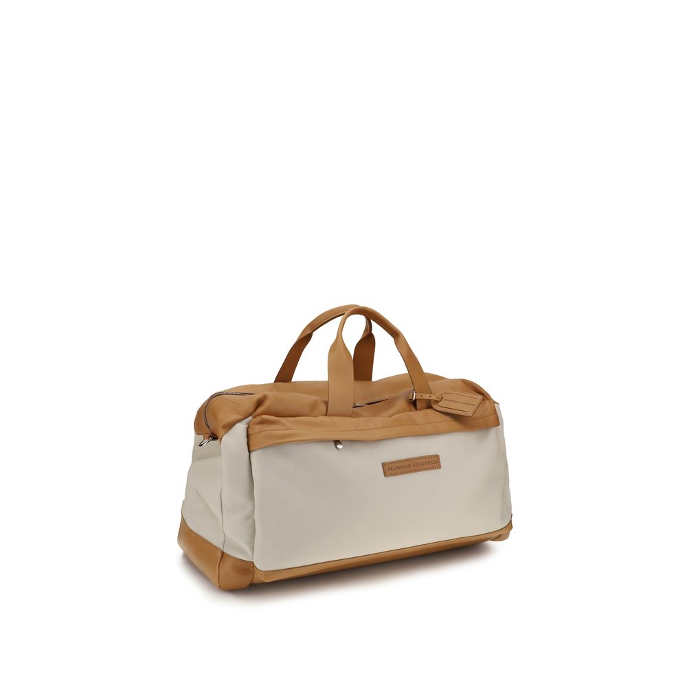 Brunello Cucinelli Beige Calf Leather Bos Taurus Active Travel Bag