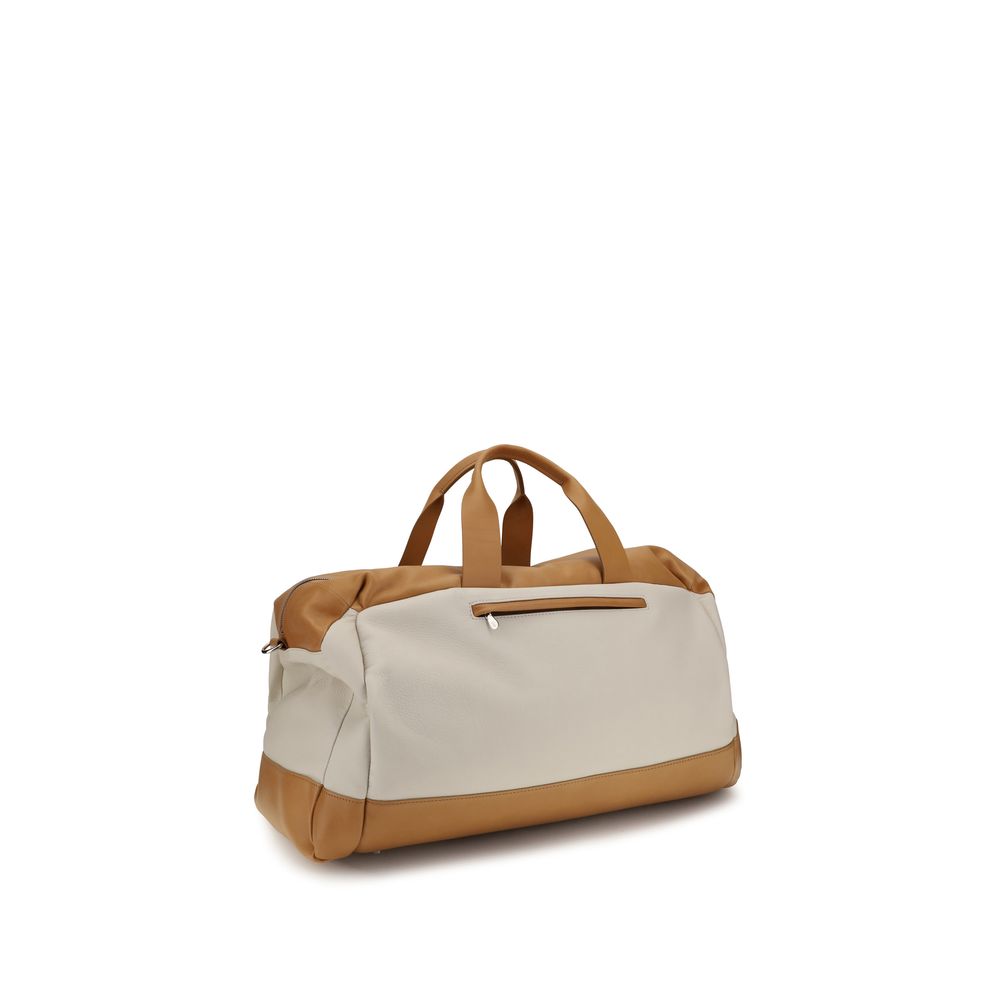 Brunello Cucinelli Beige Calf Leather Bos Taurus Active Travel Bag