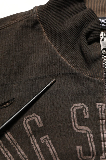 Dolce & Gabbana Brown Logo Print Full Zip Sweatshirt Sweater