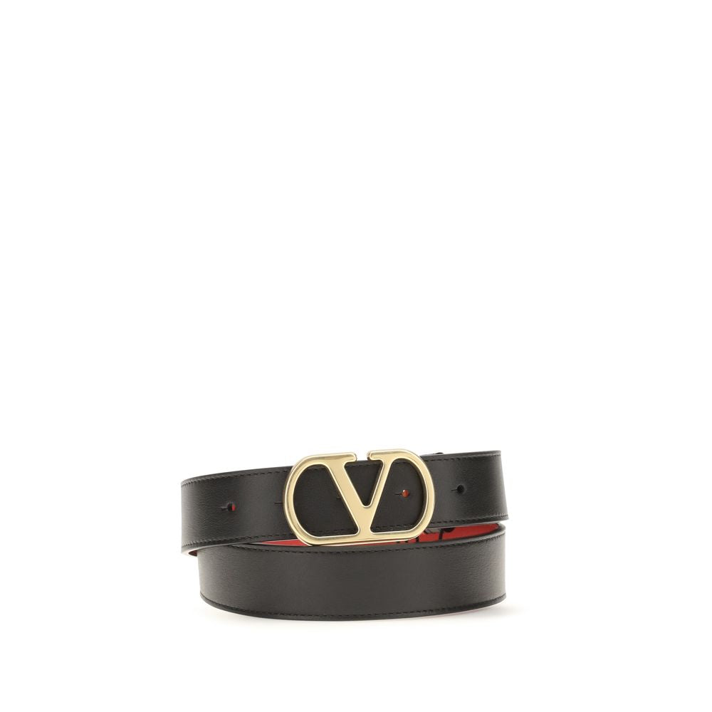 Valentino Garavani Black Calf Leather Reversible VLogo Signature Belt