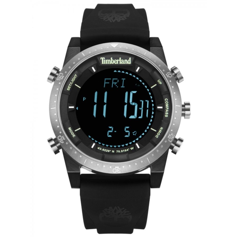 Timberland Black Synthetic Digital Watch 45MM Quartz Stainless Steel Case Black Silicone Bracelet