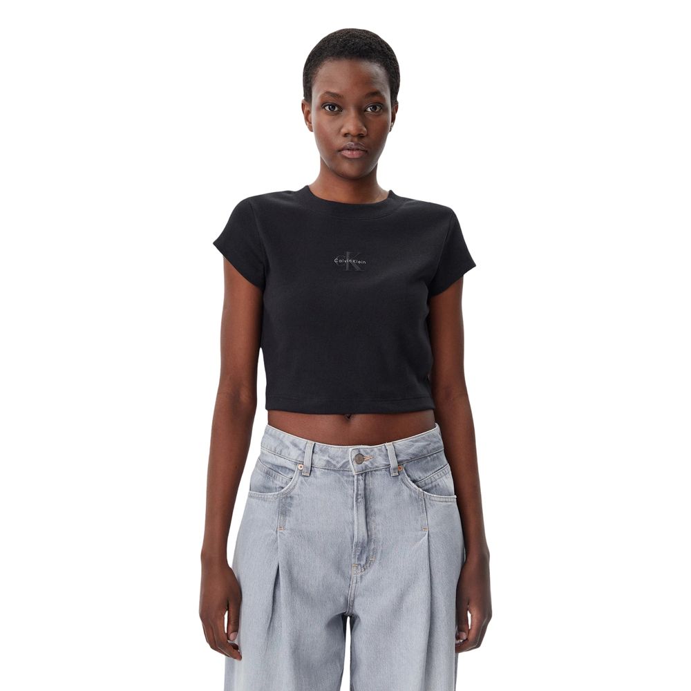 Calvin Klein Jeans Monogram Baby Tee Black Cotton T-Shirt
