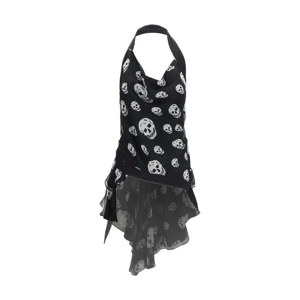 Alexander McQueen Black & White Skull Halter Silk Top