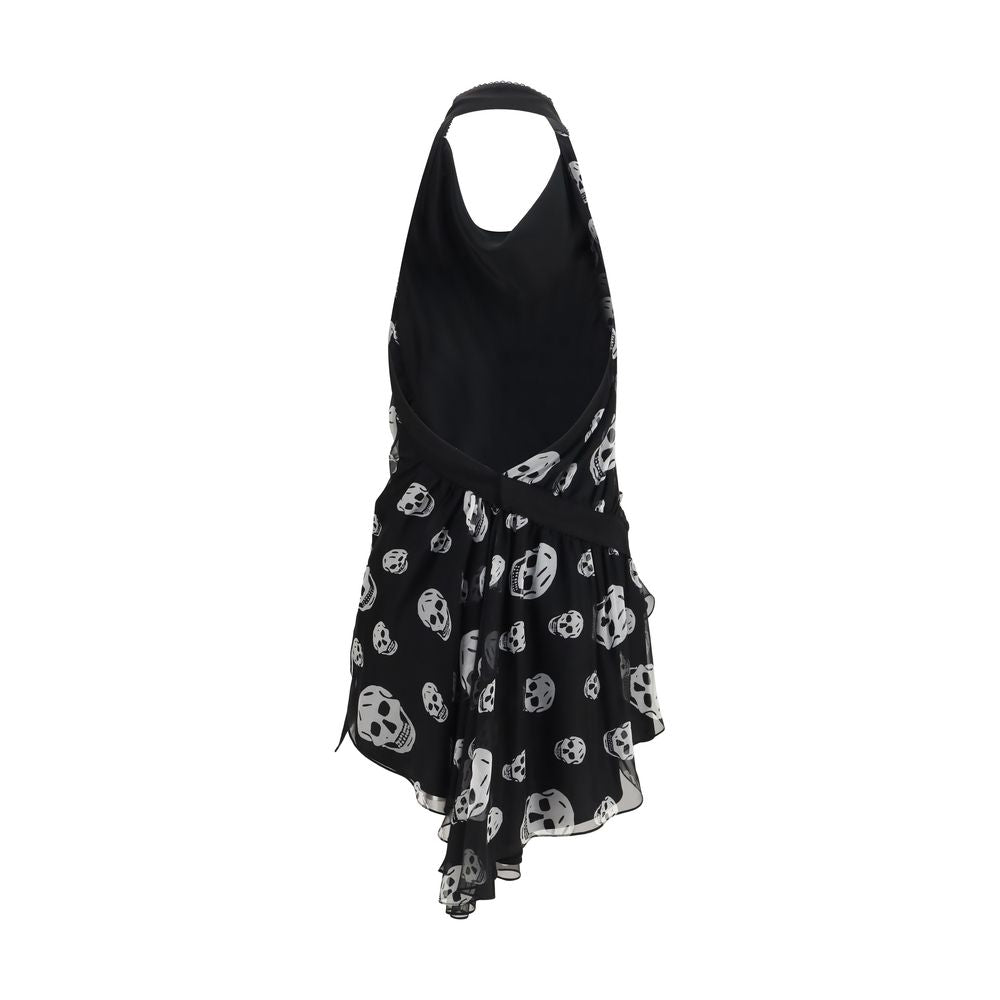 Alexander McQueen Black & White Skull Halter Silk Top