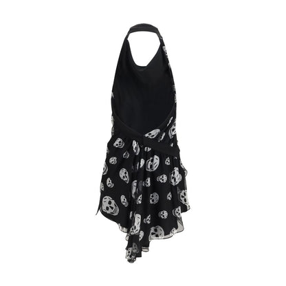 Alexander McQueen Black & White Skull Halter Silk Top
