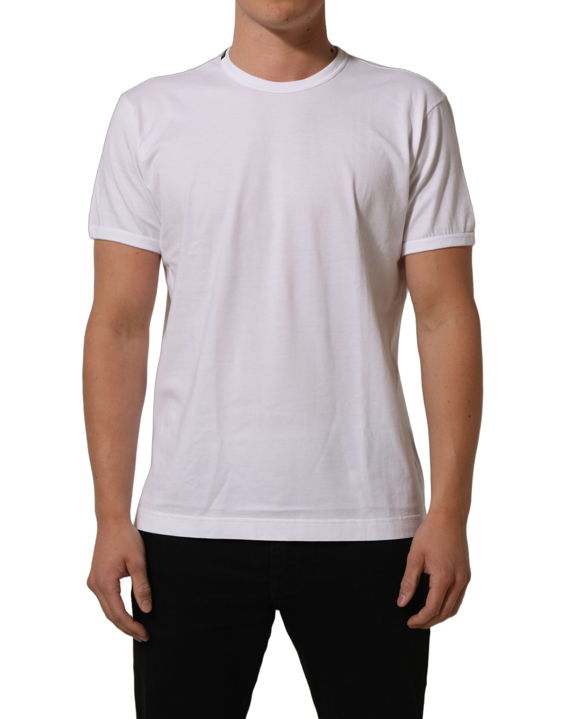 Dolce & Gabbana White Cotton Short Sleeves Crew Neck T-shirt