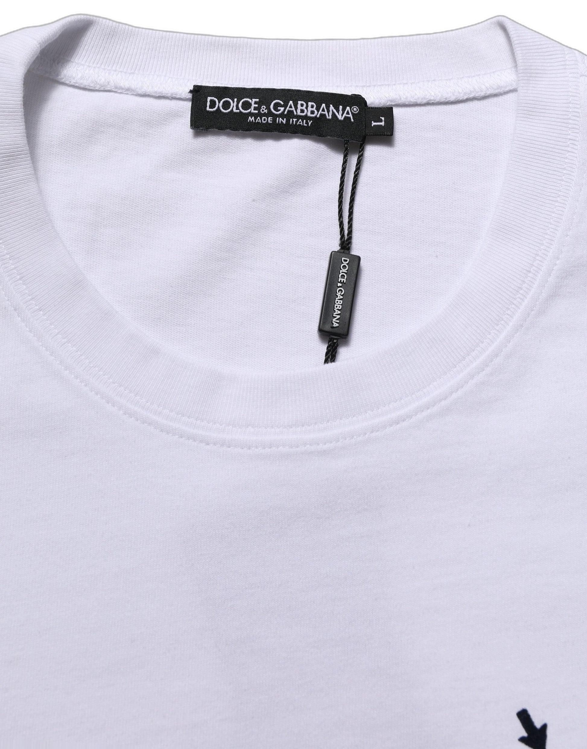 Dolce & Gabbana White Blue Stripe Cotton Short Sleeve T-shirt