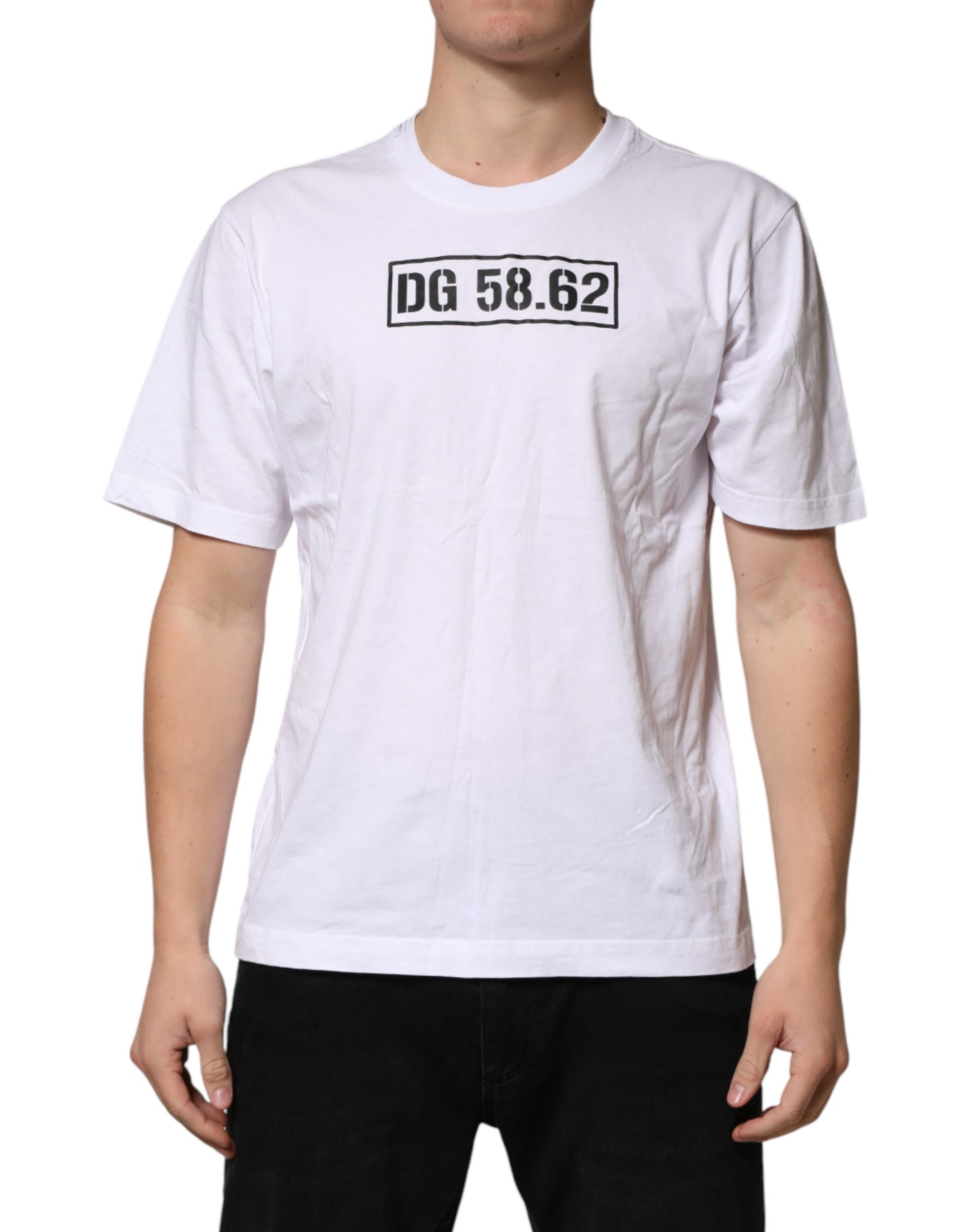 Dolce & Gabbana White Cotton Logo Print Crew Neck T-shirt