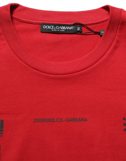 Dolce & Gabbana Red Cotton Graphic Print Crew Neck T-shirt