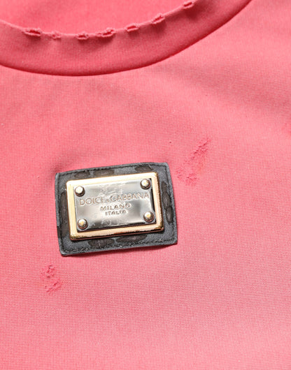 Dolce & Gabbana Pink Re-Edition Distressed Crew Neck T-shirt
